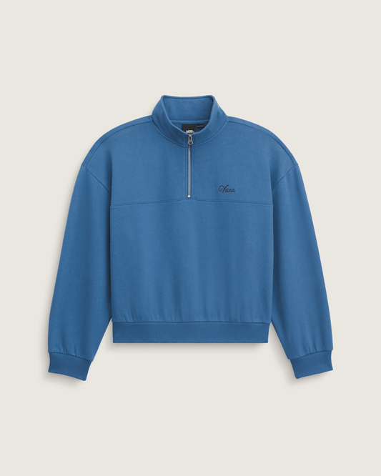 Vans Script Logo Mock Neck Sweatshirt in True Navy Blue