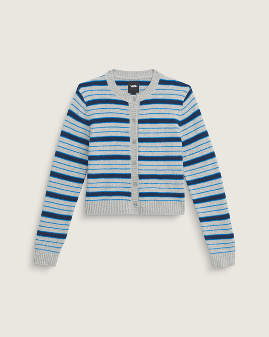 Vans Premium Dolly Stripe Cardigan Sweater in Cement Heather Grey / Bright Azure Blue