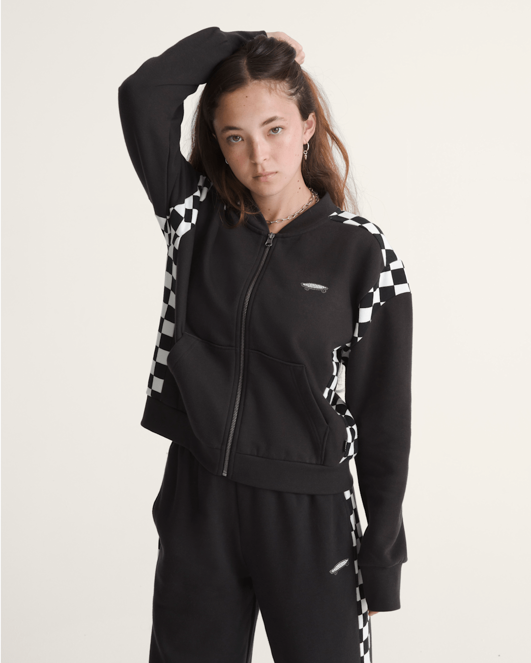 Vans Rookie Track Zip Sweatshirt in Checkerboard Black