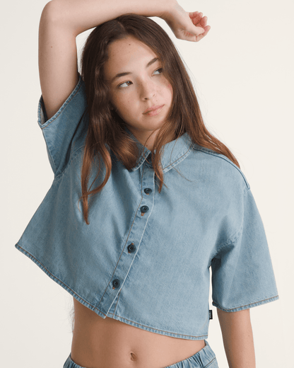 Vans Wren Denim Button Up Shirt in Stonewash Blue