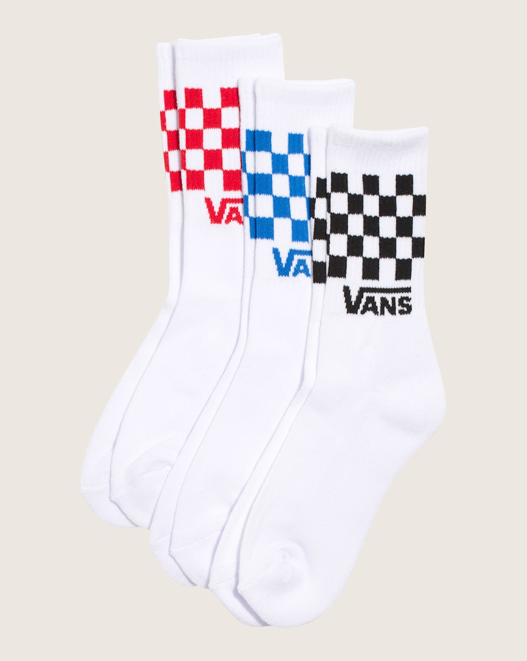 Vans Kids Classic Check Crew Socks 3-Pack in White
