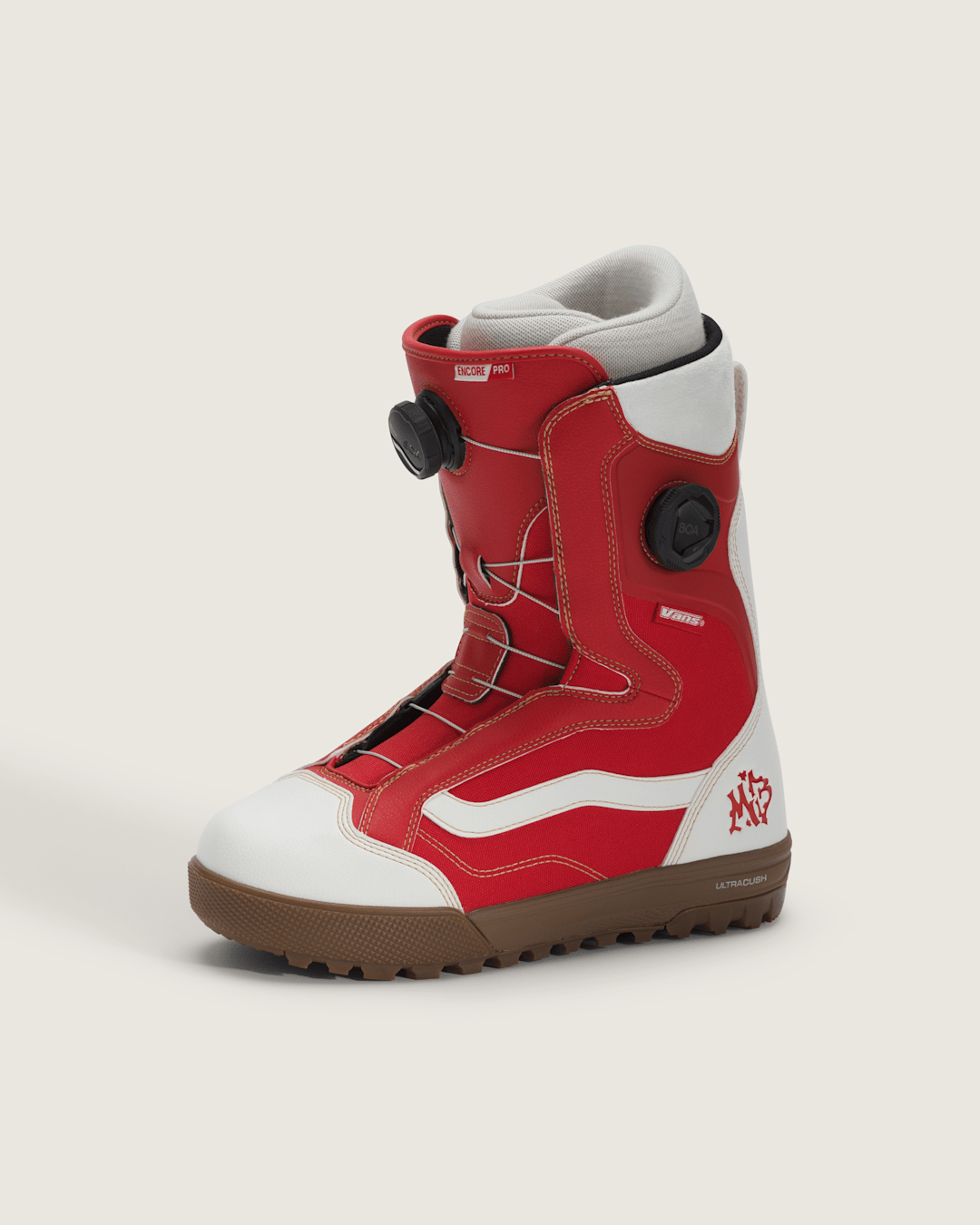 Vans Women's Encore Pro X Mia Brookes Snowboard Boot in Racing Red / Marshmallow White
