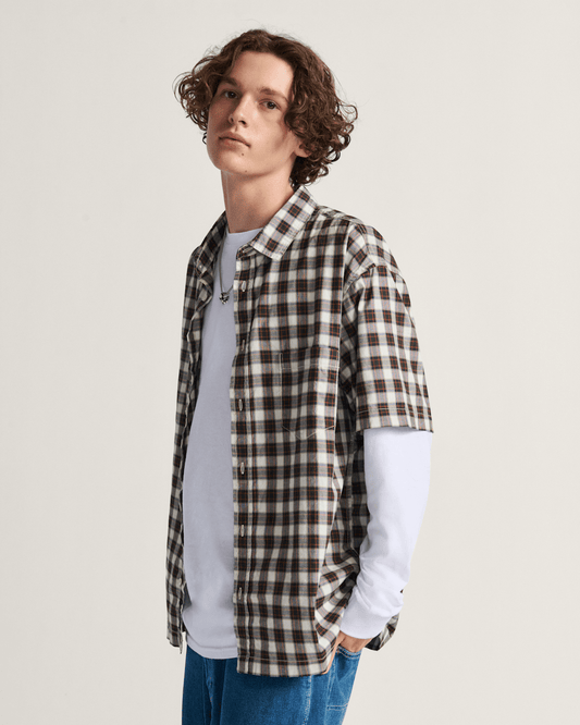 Vans Monte Plaid Button Up Shirt in Egret White