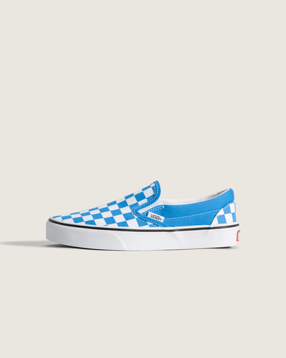 Vans Big Kids Classic Slip-On Checkerboard Shoe in Checkerboard Bright Azure Blue