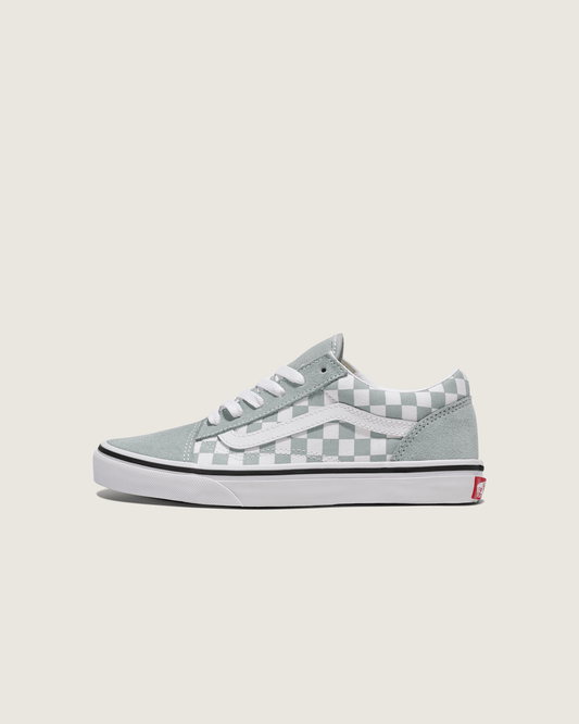 Vans Big Kids Old Skool Checkerboard Shoe in Checkerboard Green / White