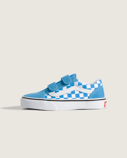 Vans Little Kids Old Skool V Checkerboard Shoe in Checkerboard Bright Azure Blue