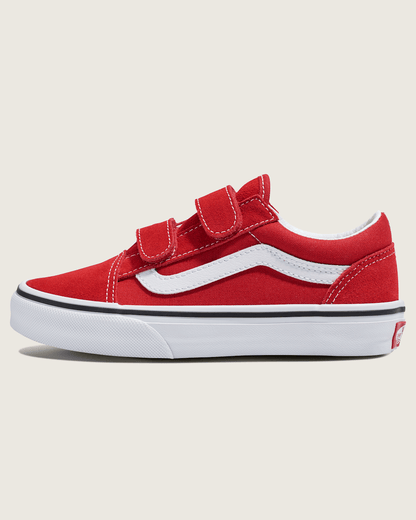Vans Little Kids Old Skool V Shoe in Racing Red / True White