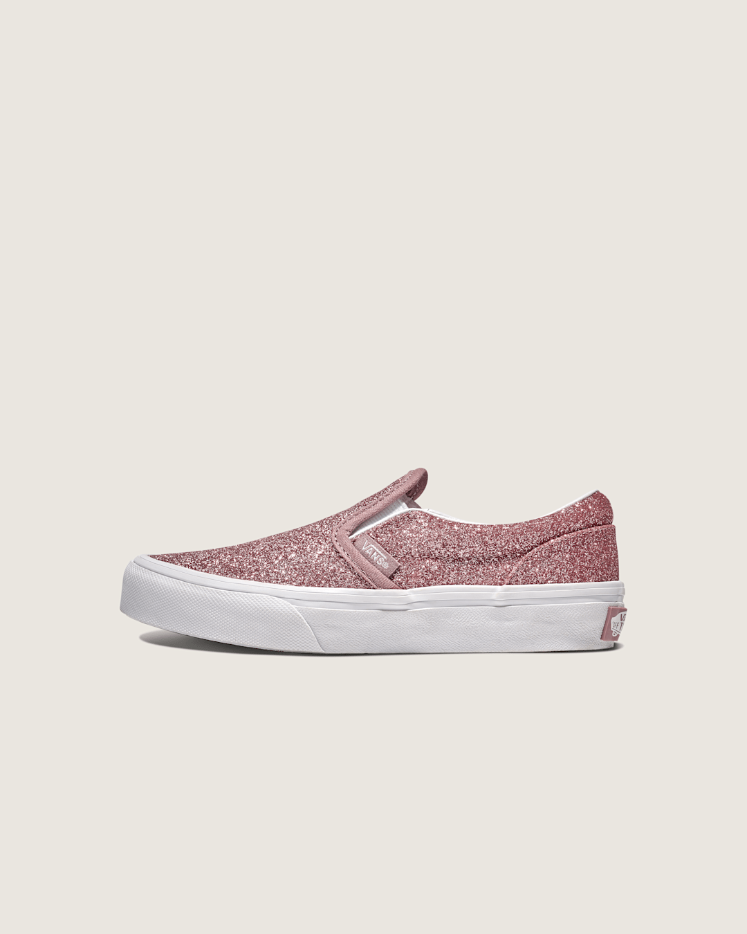 Vans Little Kids Classic Slip-On Shoe in Glitter Rose Gold Pink