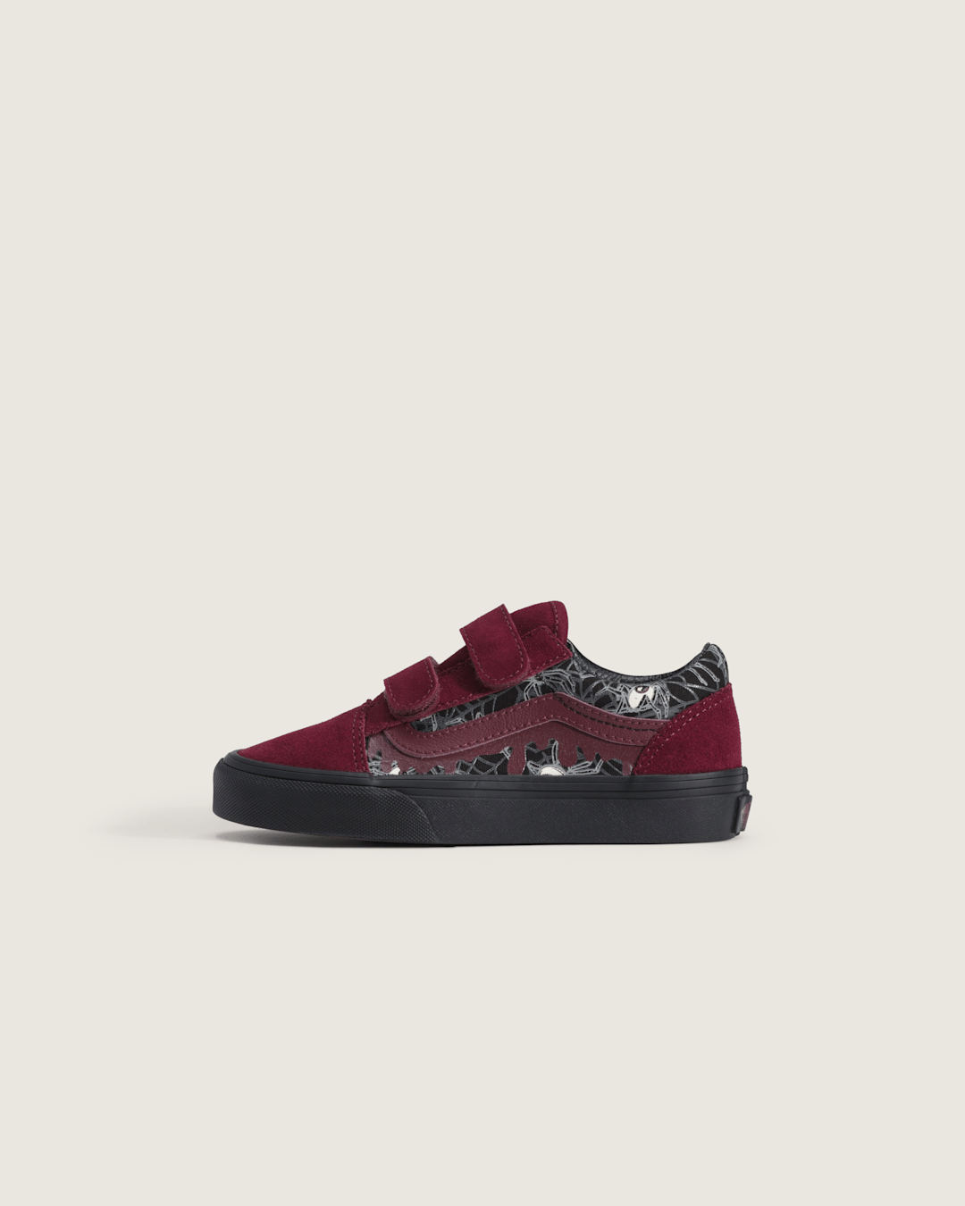 Vans Little Kids Old Skool V Halloween Shoe in In the Shadows Black / Port Red