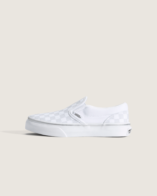 Vans Little Kids Classic Slip-On Checkerboard Shoe in Checkerboard Silver Grey