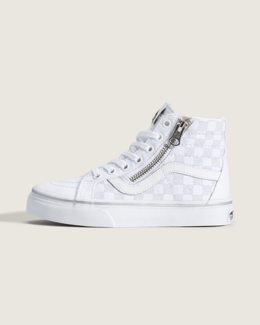 Vans Little Kids SK8-Hi Side Zip Checkerboard Shoe in Checkerboard Silver Grey
