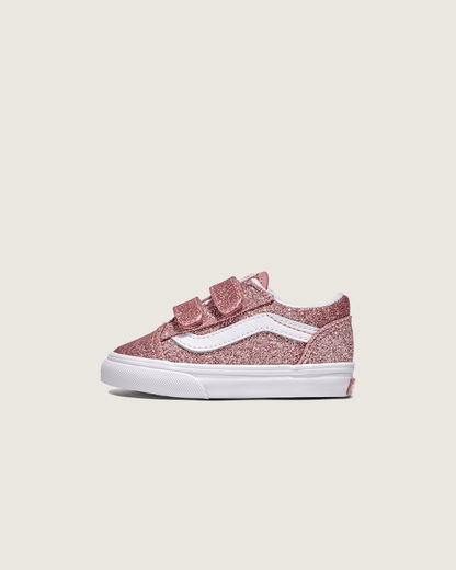 Vans Toddler Old Skool V Shoe in Glitter Rose Gold Pink