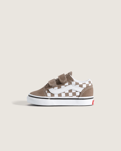 Vans Toddler Old Skool V Checkerboard Shoe in Checkerboard Walnut Brown