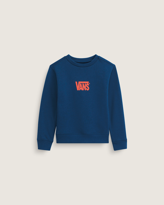 Vans Little Kids Stretch Logo Crew Sweatshirt in Deep Indigo Blue / Flame Red