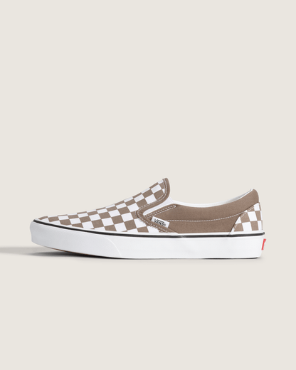 Vans Classic Slip-On Checkerboard Shoe in Checkerboard Walnut Brown / White